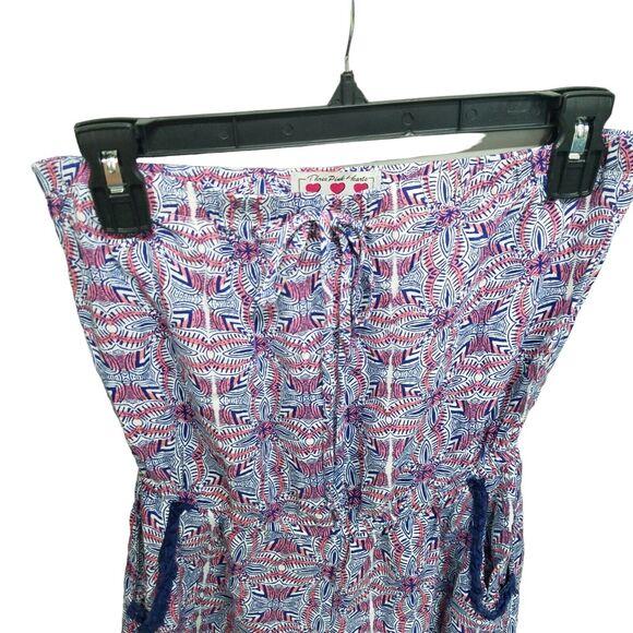 Three Pink Hearts Womens Sz S Blue Red Geometric Strapless Romper - Picture 8 of 9